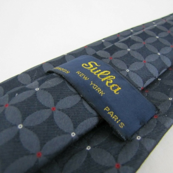 SULKA Tie Vintage Trendy Slim Blue Quatrefoil - Picture 6 of 7